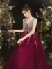 Runway -jurken Wine Red Celebrity Tulle Shiny Rainestone Backless Women Elegant Vintage Light Luxury Evening Party Prom Jurns