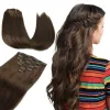 Erweiterungen 14 "24" Clip in menschlichem Haarverlängerungen Remy natürlicher Clip im Haarstück Real natürliche menschliche Vollkopfhaarclip auf 120g