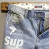 Verão azul claro rasgado gato bigode patch letra imprimir short shorts jeans jeans jeans meninos e meninas cowboy calças curtas 240417