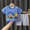 T-shirts 100% mjuk bomullsband Kort ärm T-shirt+shorts 2-stycken Set Summer Baby Boys Cartoon Car Pyjama Casual Clothes Suit 0-6 Yearl2404