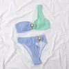 Swimwear féminin One Shouler Bikini Color Patchwork Femme 2024 SEXE SET SET SWEATHING BAITHING SWEARSWEAR