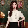 Blouses voor dames satijnen shirts zomer borduurwerk Chinese stijl losse korte mouw vrouwen tops vintage kleding ycmyunyan