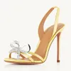 SHOES sheepskin Dress 2024 patent satin new women leather Stiletto heels round open toes diamond bowties party wedding Cross-tied Elastic Narrow Band big siz 100