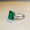 Ringos de cluster VINREGEM 10 12 mm 9ct Emerald Gemstone Cocktail Party Ring for Women Vintage 925 Sterling Silver Wedding noivado Fine Fine