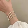 Beaded 2024 New S925 Sterling Silver Double Layer Pearl Bracelet for Women Girl Design Bead Korean Jewelry Dropshipping Charm Bracelet