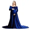 Maternity Dresses Velvet Off Shoulder Fitted Maternity Dress for Photo Shoot Baby Shower Long Sleeves Long Train Maternity Gown Winter Dress