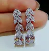 Fashion Female Crystal Leaf Drop Earrings 925 Sterling Silver White Diamond Earrings Boho Wedding Jewelry Long Dangle Earrings8002212