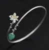 Inature 925 Sterling Silver Natural Aventurine Lotus Flower Bracelets Bangles For Women Jewelry SH190721227v2997029