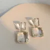 Dangle Chandelier New Fashion Double Square Transparent Earrings for Women Girls Luxury Sexy Glass Crystal Earrings Party Jewelry Gifts