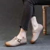 Handgefertigte Frauen Frühling flach alle Cowhide 2024 NEU NEUE RETRO WOOD-LOLED LADIES Singles Schuhe echte Leder-T-Straße