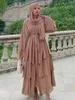 Ethnic Clothing Muslim Dubai Three Layers Chiffon Kimono Cardigan Kaftan Open Abaya Hijab Dress Ramadan Robe Femme Musulmane Evening Dresses