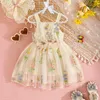 女の子のドレスふわふわのメッシュサスペンダードレス刺繍フラワープリンセスドレス幼児の女の子の誕生日パーティーヴィンテージウェアD240425