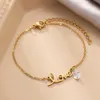 Bracelets en acier inoxydable perlé exquise Heart Infinity Symbol Pendante Chain Fashion Bracelet For Women Jewelry Wedding Party Cadeaux