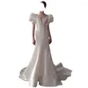 Sukienki imprezowe Harajpee White Tail Suknia ślubna 2024 Spring Style Bride Prosta elegancka francuska odchudzka