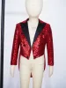 Blazers Kids Boys Full Sequin Tailcoat Satin Pape Pived Blazer à manches longues Open à manches longues pour les performances magiques