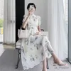 Mutterschaftskleider 2024 Sommer Mode schwangere Frau Kleid hoher Taille Puffärmel chinesischer Stil Mutterschaft Cheongsam Kleid Schwangerschaft Chiffon Kleid