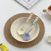 Colheres no estilo instagram de manuseio longo de cerâmica de cerâmica doméstica, açúcar em forma de flor em forma de mão pintada à mão