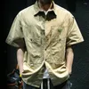 Camisas casuais masculinas Camisa de manga curta Cargo com bolso para homens Marca de designer de verão Coreano Hipster Asia Normal Cotton Tops