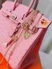 BK 2530 Handtassen Ostich Leerbakken Vertrouwde luxe tassen 3q Cherry Blossom Powder Platinum 25 Rose Gold Buckle KK Ostrich Handgemaakte vrouwen hebben Logo Hbodty