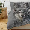 Pillow Gray Wolf with Mechanical Eye Printed Bedding Set Decorative 3 Piece Duvet Cover with 2 Pillow Shams