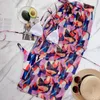 Damenbadebekleidung 2024 Würfel gedruckte Halfterbikini weibliche Badeanzug Frauen Drei-Steine mit Sarong Bather Badeanzug schwimmen