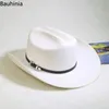 Wide Brim Hats Bucket Hats Bauhinia New Vintage Black Western Cowboy Hat For Men Women Wide Brim Gentleman Cowgirl Jazz Hat Church Sombrero Hombre Caps Y240425
