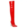 Boots Slim Thigh High Women Sexy Heels Over The Knee Boot Female Red Black White Point Toe Dance Fetish Shoes Big Size 45