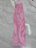 870J Stage indossa strass d'argento strass cristalli di abiti rosa senza maniche sexy abbigliamento da danza da ballo compleanno festeggiare in costume indossa Fenzhu D240425