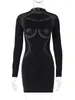 Sukienki zwykłe Abdieso Diamond Print Diament Kobiety Bodycon Sukienka Black Fashion Fashion 2024 Autumn O Neck Sexy Mini Prom Party