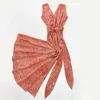 Casual Dresses Rowling Mirror Pink Polka Dot Silk Max Dress Women 2024 Ärmlös V Collar Retro Vacation Beach