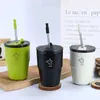 Tumblers 1st 480 ml rostfritt stål kaffemugg dubbel isoleringsvatten tumlare med lock och halm för hemmakontor utomhus resebilar H240425