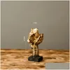 Objets décoratifs Figurines Nordic Creative Silence est Gold Statue Resin Thinker Scpture Figurine Vintage Home Office Decoration Mode OT6FY