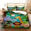 Conjuntos Lindo Juego de ropa de cama estampada de dibujos animados de animales de la jungla para niños Juego de ropa de cama queen reina