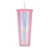 Tuimelaars Dubbele wand 710 ml 24oz Noctilucency Plastic Diamond Tumbler bling Burded Stro Cold Cup zonder AB -kleur H240425