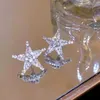 Dingle ljuskrona lyxig blank inlagd zirkon pentagram studörhängen för kvinnor utsökta silverfärgstjärnor piercing örhängen bröllop smycken