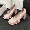 Buty swobodne eleganckie pięty damskie 8 cm wysoko bownot solidne Mary Jane Zapatos Dorosła sukienka różowa biała czarna cosplay obuwie