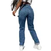 Jeans féminins creux de jeans droits déchirés femme bleu punk baggy haute taille maman petit ami denim trou coréen oversize streetwear pantalon 240423