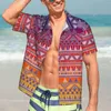 Мужские повседневные рубашки племенной принт гавайской рубашка мужчина каникул ретро -этнический короткий рукав уличная одежда.