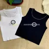 ラインストーンネックタンクトップ女性レター刺繍ベスト春夏袖のスポーツトップス