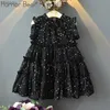 Girl's jurken Humor Bear Girls Jurk Summer Mouwess Gold Little Star Gedrukt Loose Princess Dress Toddler Kids Dessl2404