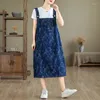 Lässige Kleider Mode -Denim Jacquard Spaghetti -Gurt Pullover Kleid 2024 Frau Solid Color Square Kragen ärmellose Patentaschen Taschen