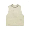 Serbatoi da donna a maglia senza maniche perle da donna Pullover gilet Crop Top