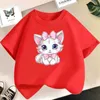 T-shirts meisjes katoen schattig kat/hond grafisch t shirt zomer mode vintage persoonlijkheid kawaii paarse kleding korte mouw topsl2404