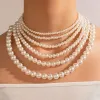 Necklaces Handmade Vintage Simulation Round Pearl Choker Necklace Elegant Simple Adjustable Multiple Sizes Beaded Necklace For Women Girls