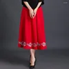 Faldas étnica hanfu falda vintage estilo chino cintura impresa mujer disfraz de baile de algodón bordado bordado rojo negro elegante