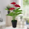 Decoratieve bloemen Mooie lichtgewicht Anthurium -opstelling vaste plastic natuurgroene en rode faux plant voor kantoren