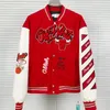 Luxury Designer Off Heavy White Embroidered High Temperature Hot Diamond Patchwork Baseball Down Cotton Jacket