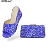 Klädskor Fashion Pring Platform Women Italian Shoe and Bag Set For Party in Elegant Ladies with Matching Påsar