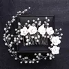 Bruiloft haar sieraden trendy bruiloft bloemen haar accessoires handgemaakte zilveren parelhaar kam tiara strassbruid hoofdtooi bruids haar ornamenten d240425