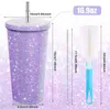 Tumblers 500/750 ml sprankelende diamant roestvrijstalen geïsoleerde beker met stro Simple en elegante glitterwaterfles H240425